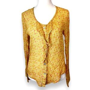Calypso Christiane Celle Silk Dainty Floral Ruffle Button Top Size M
